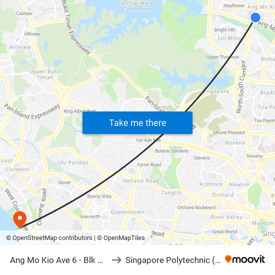 Ang Mo Kio Ave 6 - Blk 307a (54019) to Singapore Polytechnic (Poly Marina) map