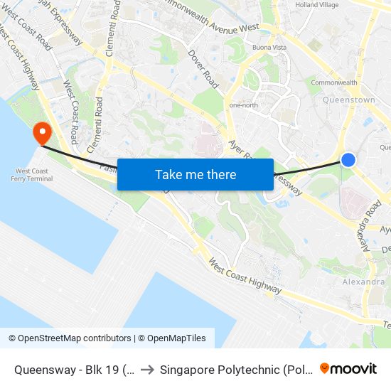 Queensway - Blk 19 (11039) to Singapore Polytechnic (Poly Marina) map