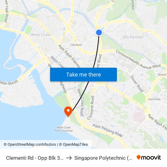 Clementi Rd - Opp Blk 343 (17119) to Singapore Polytechnic (Poly Marina) map