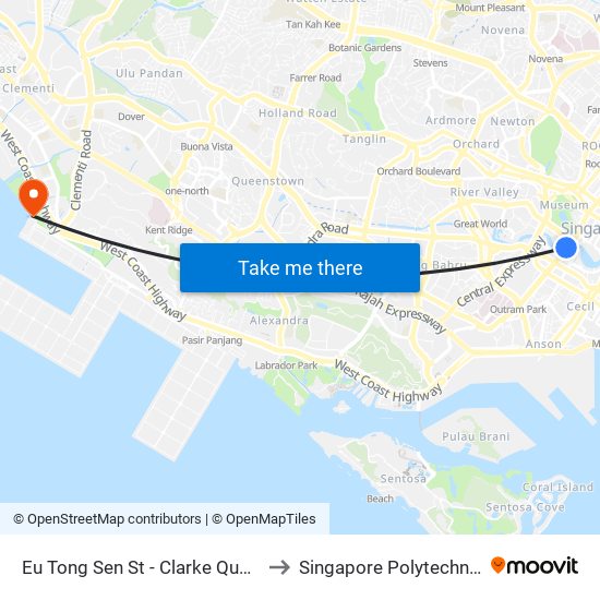 Eu Tong Sen St - Clarke Quay Stn Exit E (04222) to Singapore Polytechnic (Poly Marina) map