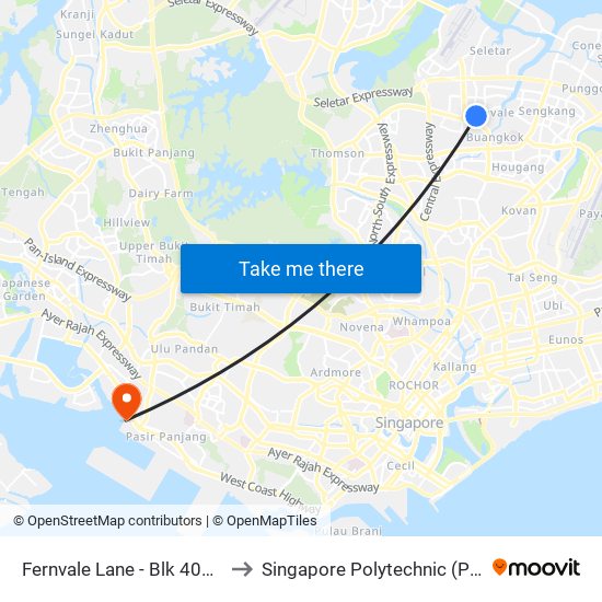 Fernvale Lane - Blk 403a (67281) to Singapore Polytechnic (Poly Marina) map