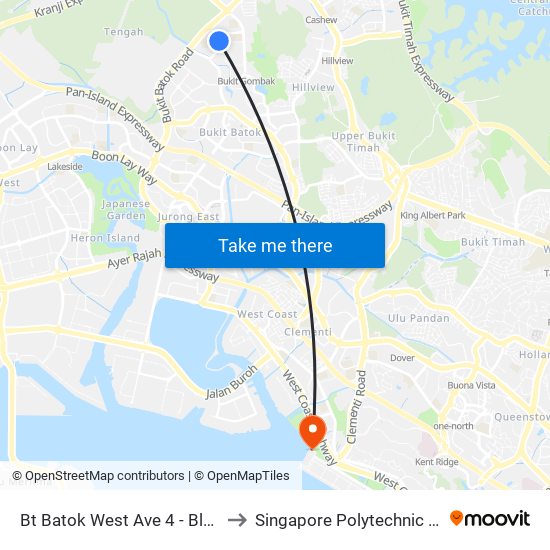 Bt Batok West Ave 4 - Blk 331 (43491) to Singapore Polytechnic (Poly Marina) map