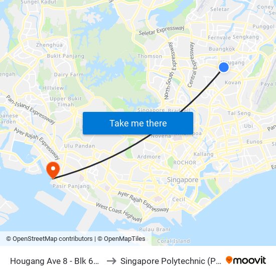 Hougang Ave 8 - Blk 632 (63399) to Singapore Polytechnic (Poly Marina) map