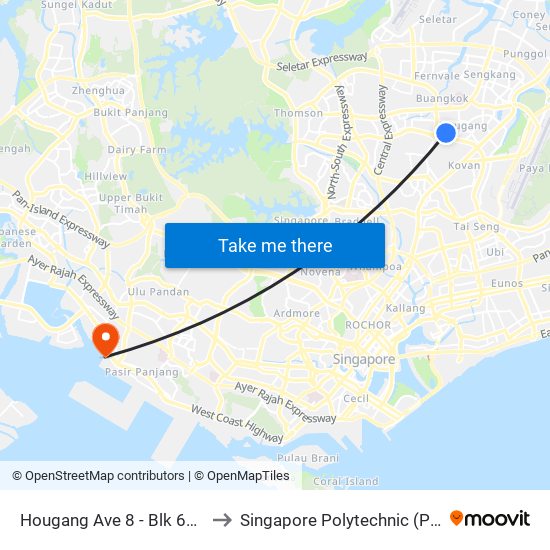 Hougang Ave 8 - Blk 639 (63391) to Singapore Polytechnic (Poly Marina) map