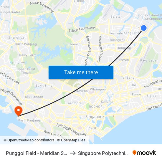 Punggol Field - Meridian Stn Exit A (65169) to Singapore Polytechnic (Poly Marina) map