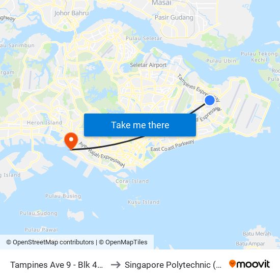 Tampines Ave 9 - Blk 496f (76369) to Singapore Polytechnic (Poly Marina) map