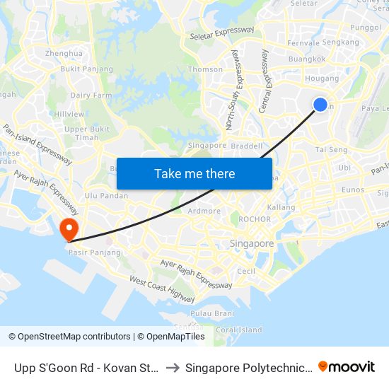 Upp S'Goon Rd - Kovan Stn Exit B (63031) to Singapore Polytechnic (Poly Marina) map