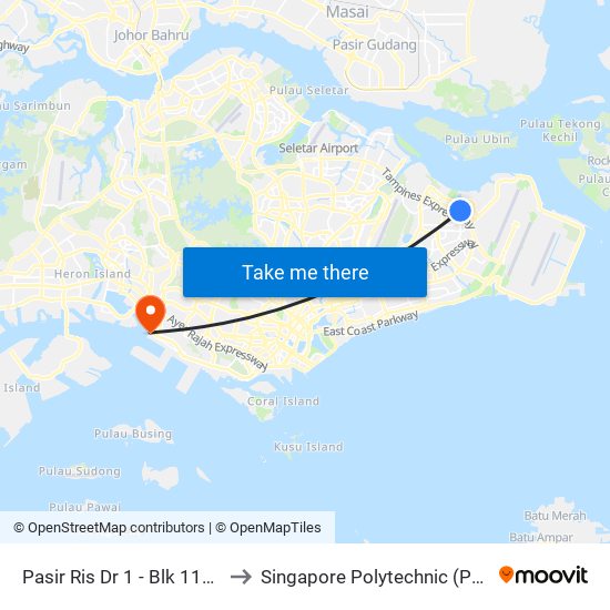 Pasir Ris Dr 1 - Blk 115 (77051) to Singapore Polytechnic (Poly Marina) map