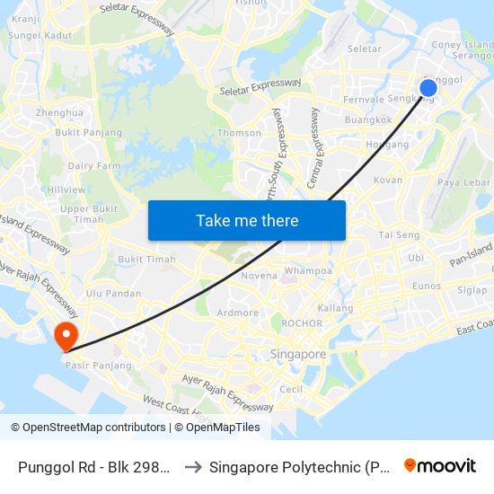 Punggol Rd - Blk 298a (65061) to Singapore Polytechnic (Poly Marina) map