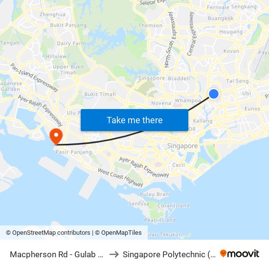 Macpherson Rd - Gulab Bldg (70109) to Singapore Polytechnic (Poly Marina) map