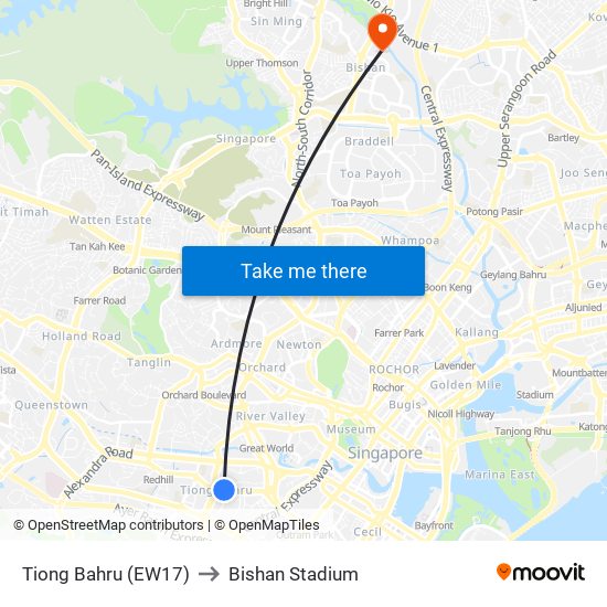 Tiong Bahru (EW17) to Bishan Stadium map