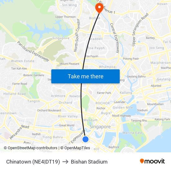 Chinatown (NE4|DT19) to Bishan Stadium map