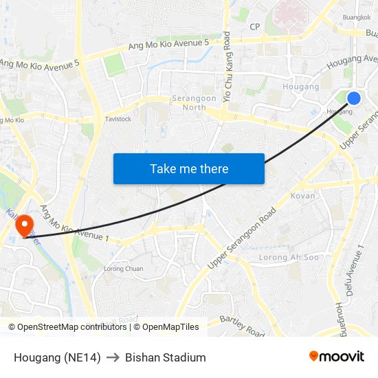 Hougang (NE14) to Bishan Stadium map