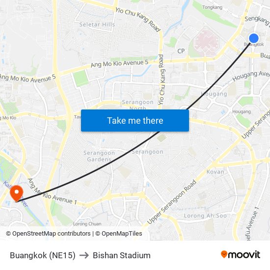 Buangkok (NE15) to Bishan Stadium map