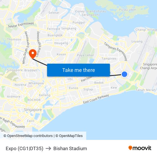 Expo (CG1|DT35) to Bishan Stadium map