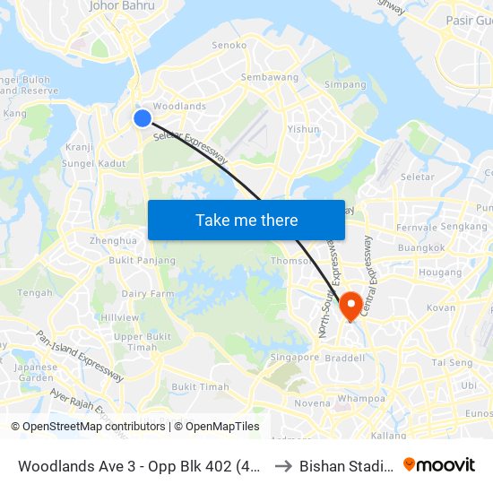 Woodlands Ave 3 - Opp Blk 402 (46499) to Bishan Stadium map