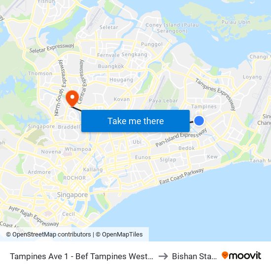 Tampines Ave 1 - Bef Tampines West Stn (75059) to Bishan Stadium map