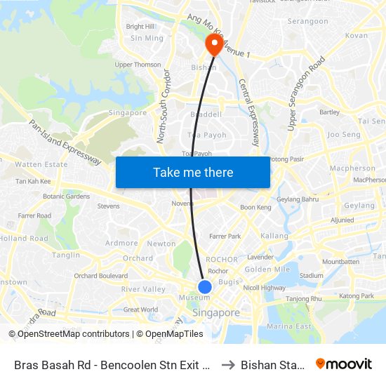 Bras Basah Rd - Bencoolen Stn Exit B (08069) to Bishan Stadium map