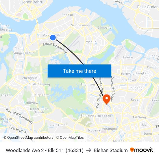 Woodlands Ave 2 - Blk 511 (46331) to Bishan Stadium map