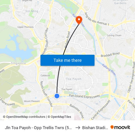 Jln Toa Payoh - Opp Trellis Twrs (52079) to Bishan Stadium map