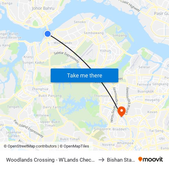 Woodlands Crossing - W'Lands Checkpt (46109) to Bishan Stadium map