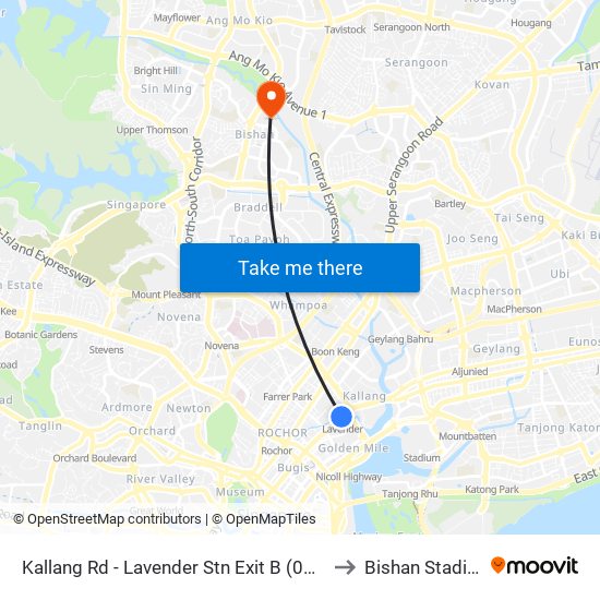 Kallang Rd - Lavender Stn Exit B (01311) to Bishan Stadium map