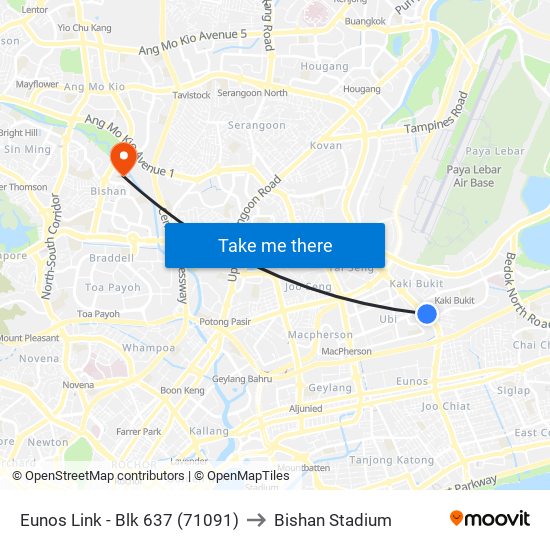 Eunos Link - Blk 637 (71091) to Bishan Stadium map