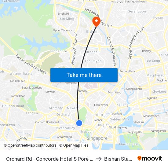 Orchard Rd - Concorde Hotel S'Pore (08138) to Bishan Stadium map