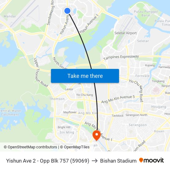 Yishun Ave 2 - Opp Blk 757 (59069) to Bishan Stadium map