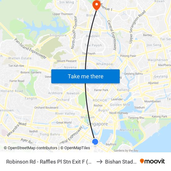 Robinson Rd - Raffles Pl Stn Exit F (03031) to Bishan Stadium map
