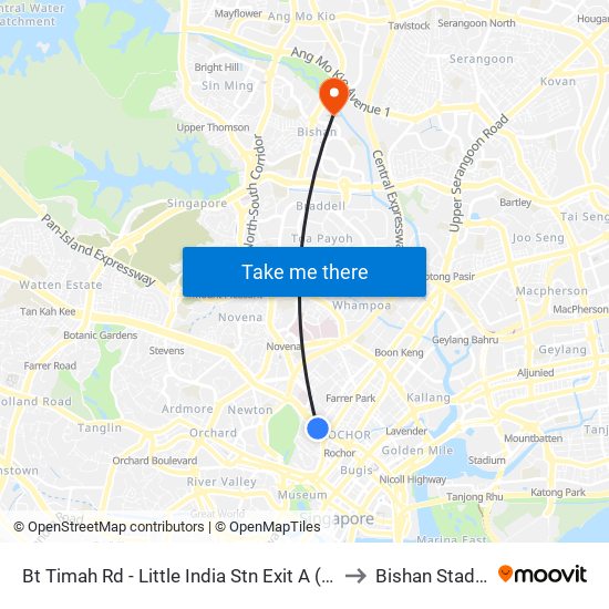 Bt Timah Rd - Little India Stn Exit A (40011) to Bishan Stadium map