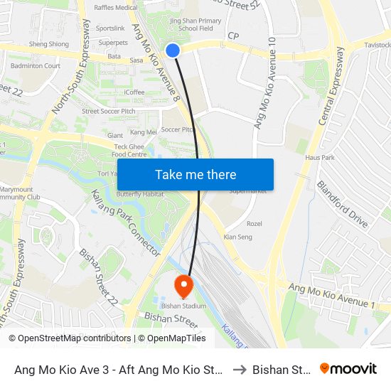 Ang Mo Kio Ave 3 - Aft Ang Mo Kio Stn Exit A (54261) to Bishan Stadium map