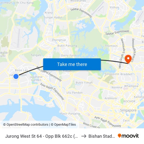 Jurong West St 64 - Opp Blk 662c (22499) to Bishan Stadium map