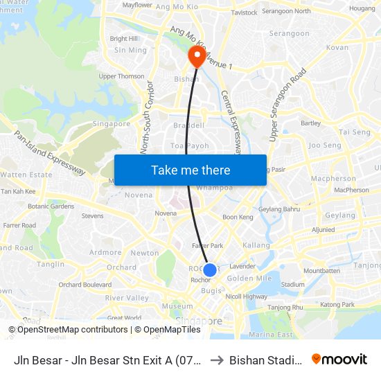 Jln Besar - Jln Besar Stn Exit A (07529) to Bishan Stadium map