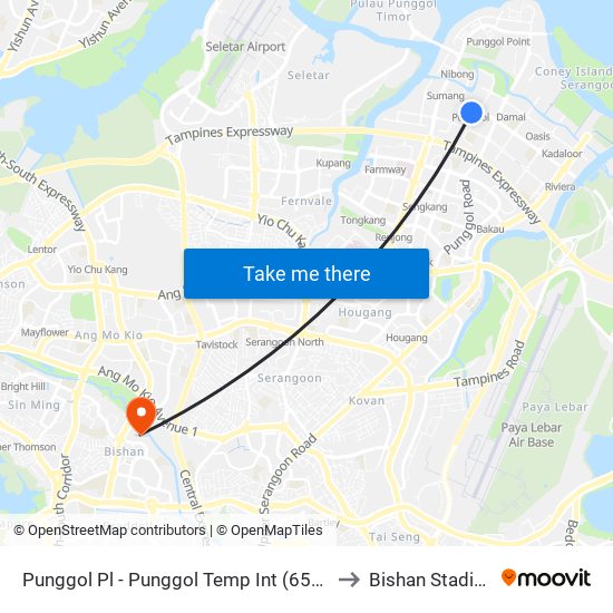 Punggol Pl - Punggol Temp Int (65009) to Bishan Stadium map