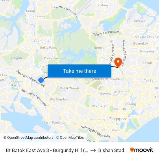Bt Batok East Ave 3 - Burgundy Hill (42319) to Bishan Stadium map
