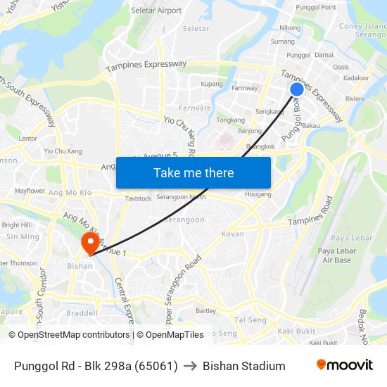 Punggol Rd - Blk 298a (65061) to Bishan Stadium map