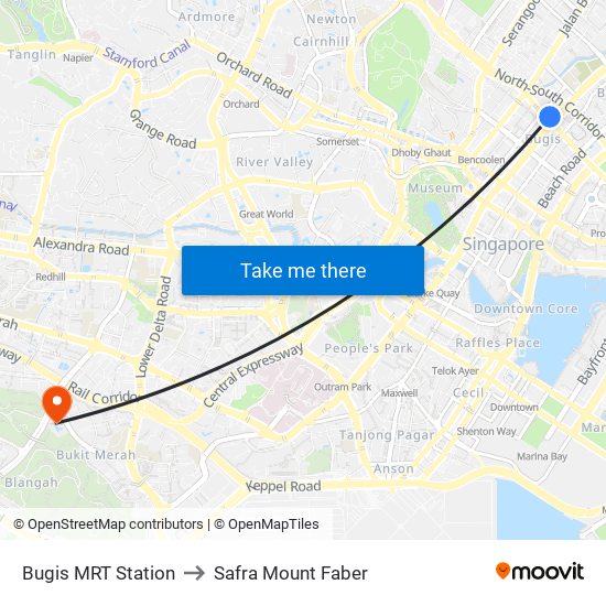 Bugis MRT Station to Safra Mount Faber map