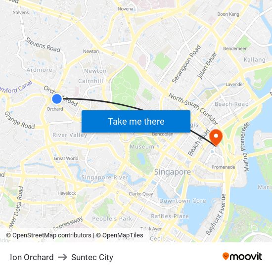 Ion Orchard to Suntec City map