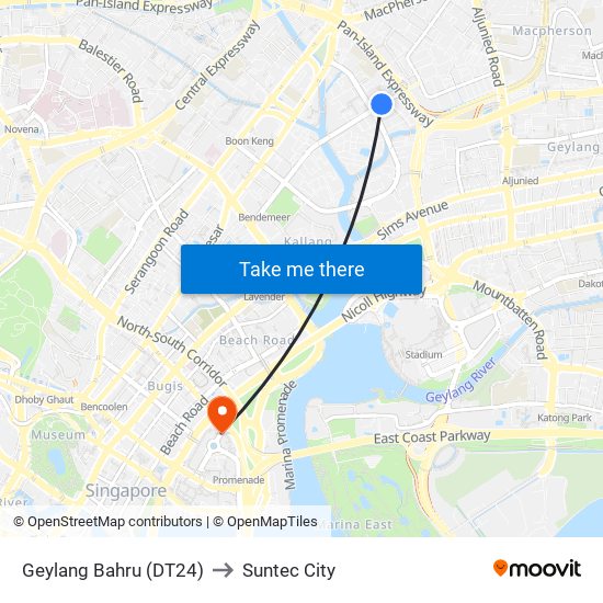 Geylang Bahru (DT24) to Suntec City map