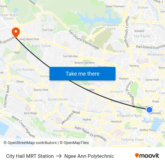 City Hall MRT Station to Ngee Ann Polytechnic map