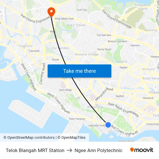 Telok Blangah MRT Station to Ngee Ann Polytechnic map