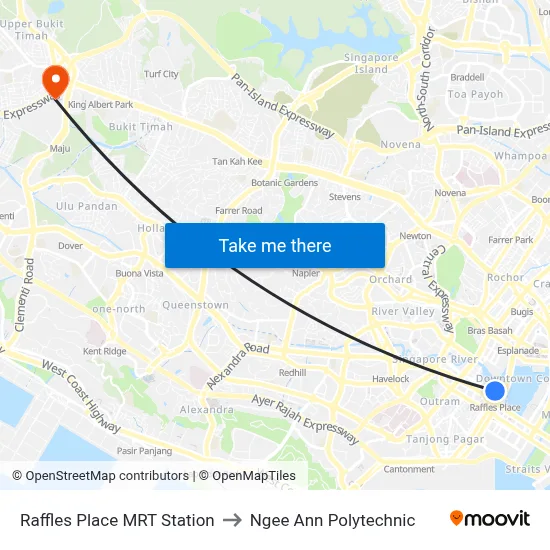 Raffles Place MRT Station to Ngee Ann Polytechnic map