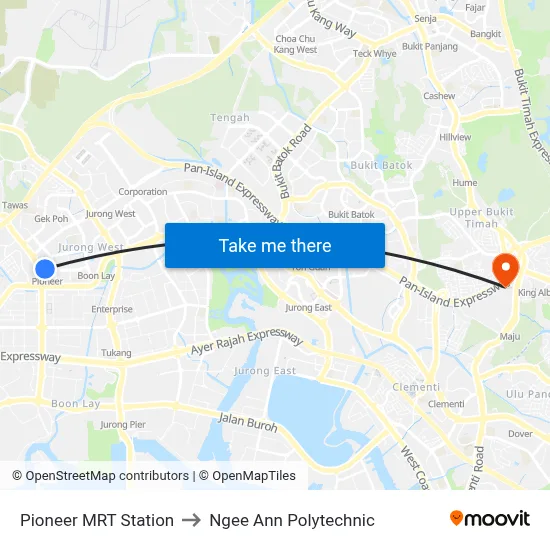 Pioneer MRT Station to Ngee Ann Polytechnic map