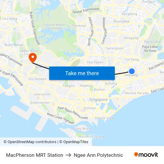 MacPherson MRT Station to Ngee Ann Polytechnic map