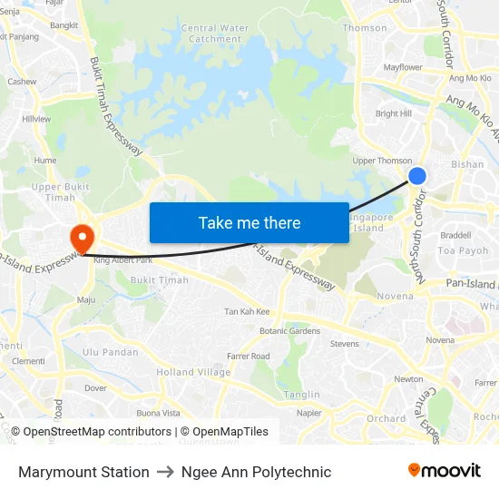 Marymount Station to Ngee Ann Polytechnic map