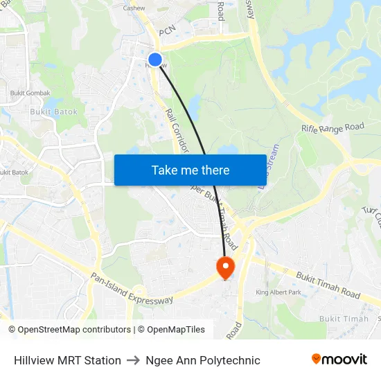 Hillview MRT Station to Ngee Ann Polytechnic map