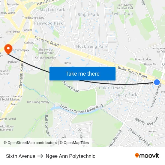 Sixth Avenue to Ngee Ann Polytechnic map