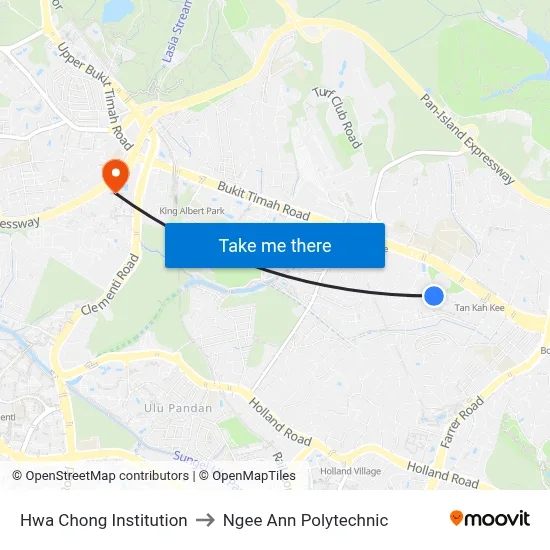 Hwa Chong Institution to Ngee Ann Polytechnic map