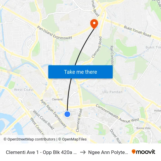 Clementi Ave 1 - Opp Blk 420a (16891) to Ngee Ann Polytechnic map